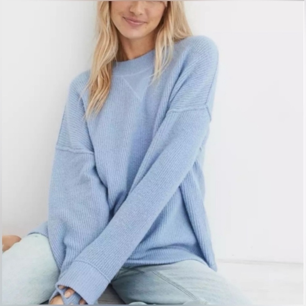 Aerie Cozy Up Oversized Ribbed Tunic Crewneck Sweater